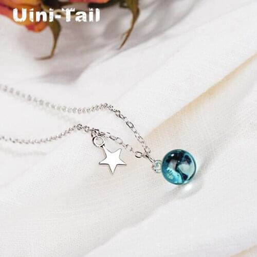 Uini-Tail hot new 925 sterling silver star blue artificial crystal pendant necklace Korean fashion trend sweet jewelry GN843