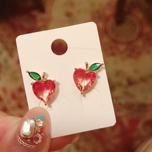 Cute Fashion Simple Apple Shape Tender Zircon Crystal Stud Earrings For Women Girls Delicate Mini Pendientes Jewelry Gift