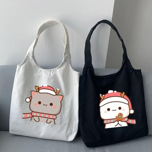 Reusable Canvas Shoulder Tote Bag for Ladies Canvas Bag Shopping Shopper Handbags Foldable Christmas Cartoon Womens Graphic Bags