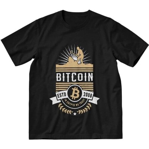 Mens Bitcoin Miner In Crypto We Trust T-Shirt Streetwear Cryptocurrency Tshirt Short Sleeve Cool T Shirt Cotton Tee Gift Idea