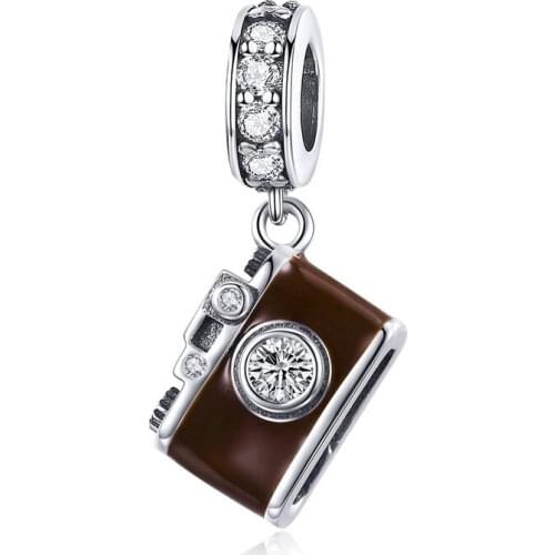 Genuine 925 sterling silver camera necklace pendant fit original Pandora charm bracelet beads women silver jewelry DIY gift