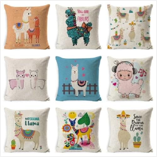 Cushion Cover Animal Alpaca Flower Back Cushion Covers Cactus Lama Pillow Case Tropical Vintage for Sofa Decoration