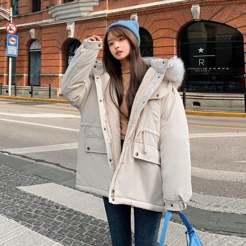 New down cotton jacket Korean style pie overcomes short plush thickened Jacket Womens cotton jacket loose jacket