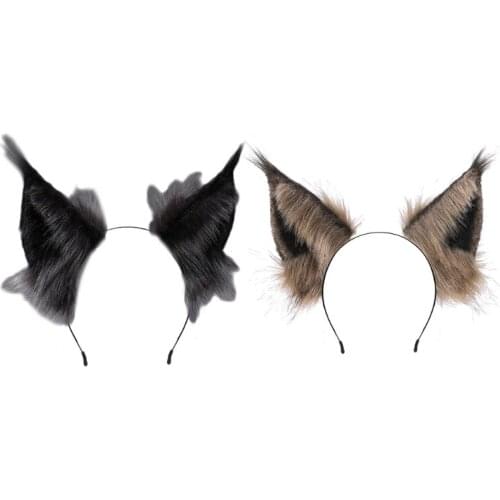 Handmade Simulation Kitten Wolf Pointed Ears Headband Furry Plush Animal Hair Hoop Lolita Cosplay Costume Headpiece