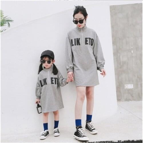 Matching Family Outfits Cotton Letter Print Long Sleeve Hooded Mommy And Me Sweatshirt Dress Mother Daughter Dresses Family Look