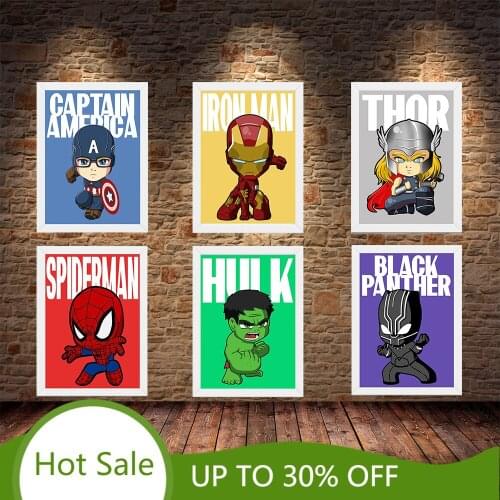 Disney Classic Marvel Cartoon Movie Posters Iron Man Spiderman Green Giant Canvas Painting Prints Wall Art Pictures Home Decor