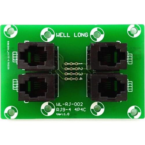 RJ9 4P4C Right Angle Jack 4-Way Buss Breakout Board, Terminal Block, Connector