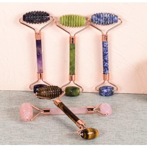 Rose Quartz Crystal Sawtooth Roller Slimming Face Care Tool Set Natural Stone Facial-Lifting Neck Eye Beauty Skin Detox Massager