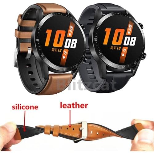 Silicon + PU Leather Strap For Huawei Watch GT 2 46mm Band Quick Release Watchband For Huawei Watch GT2 42mm Sport Watch