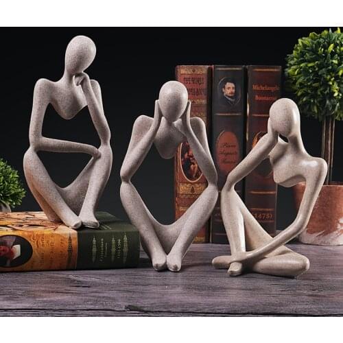 Nordic Style Sandstone Meditation Statue Miniature Figurines Thinker Statuettes Abstract Art Sculpture Vintage For Home Decor