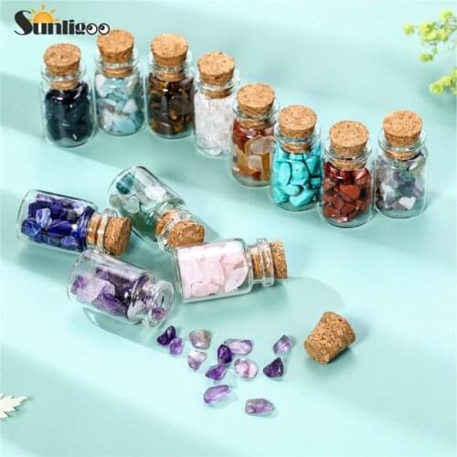Sunligoo Glass Wishing Bottles Gemstone Kit Natural Crystal Tumbled Chip Stones Reiki Healing Yoga Energy 7 Chakra Stone 12 Pcs