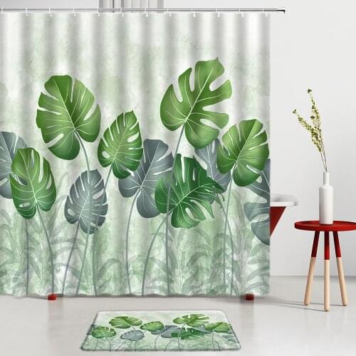 Tropical Green Plants Shower Curtains Set Bath Mats Monstera Bathroom Rugs Room Decoration Entrance Door Mats Bath Screens