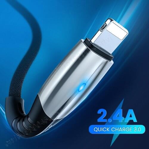 0.3/1/1.5m USB Data Cable USB A To 8 Pin Lighting Zinc Alloy Kable For iPhone Charger 2.4A Fast Charging Cord For iPhone 12 Pro