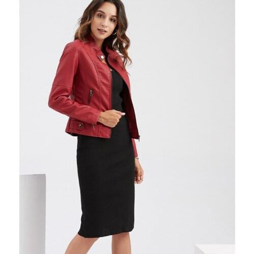 Women Jacket Crop Zipper Faux Leather Jackets 2020 Fashion Autumn Winter Basic Coat Motorcycle Biker Streetwear Femme 2020