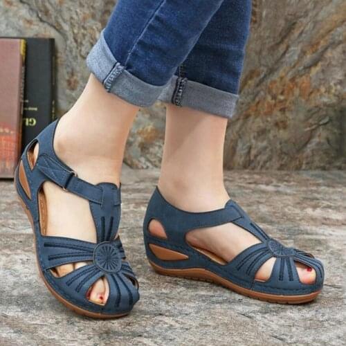 Women Summer Wedge Sandals Beach Vintage Sandals Bohemia Casual Buckle Gladiator Outdoor Shoes Ladies Platform Sandals Plus Size