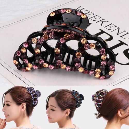 Women Vintage Shiny Hairpin Elegant Crystal Hair Claw Crab Colorful Shiny Rhinestone Bow Hair Clips Hair Jewelry Accessories