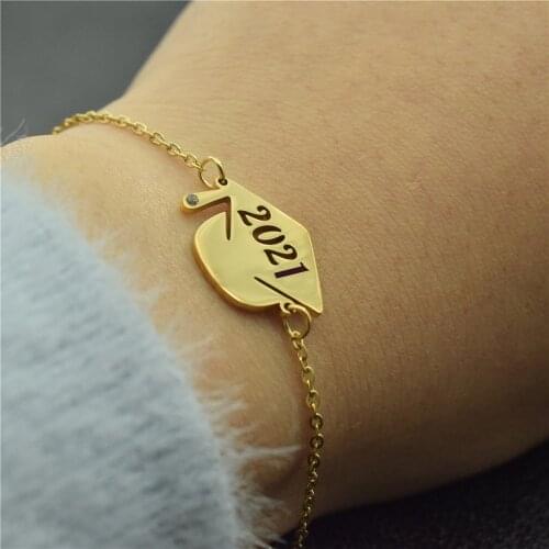 2021 Dr Hat Graduation Bracelet For Women Best Friends Gifts Minimalist Graduation Jewelry Stainless Steel Gold Bracelet Femme