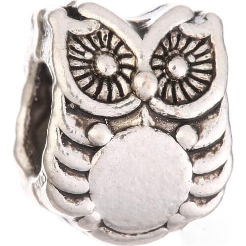 1pcs Silver Big Hole Loose Owl European Spacer Beads Style Charms DIY Bead Fit Braclets Chain DKZ008