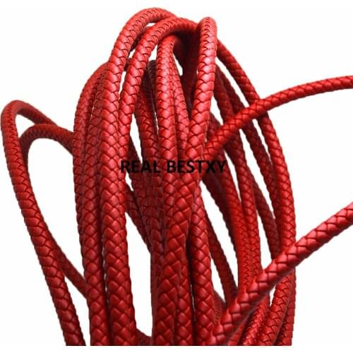 2m/lot approx 6mm red Braided Leather Cord Round Leather Rope Thread For DIY Necklace Bracelet Jewelry Making leather strands