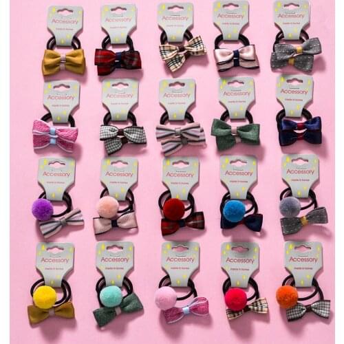 2PC Sweet Ball Bow knot Girls Elastic Hair Bands Hair Circle HeadWear Children Candy Color Tie Micropyle Hair Rope Baby