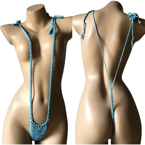 2020 New Crochet Sexy One Piece Swimsuit Women Micro Bikini Bottoms Swimwear Bodysuit Lingerie Beach V Thong