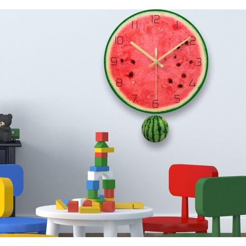 2021 fruit swing wall clock cool watermelon dial summer wind creative personality wall red and green decoration clock watch