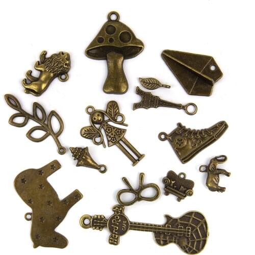 50g/bag Vintage Bronze Mixed Pendant Charms Flower Leaf Shoes Piano Girl Tibetan Silver Beads for Jewelry Making Diy Craft