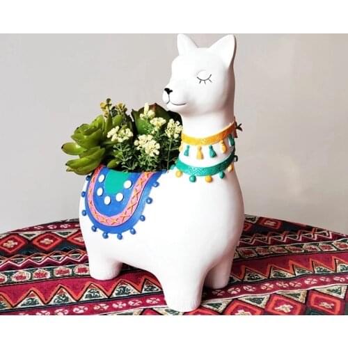 Alpaca Flower Pot Resin Camel Flower Pot Animal Plants Flowerpot Bonsai Sculpture Home Garden Desktop Decoration