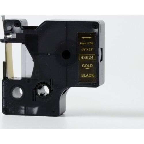 Free shipping 5 pcs 6mmX7m 6mm label tape gold on black 43624 compatible d1 label tapes with dymo d1 label printer