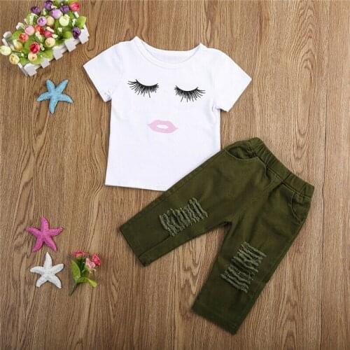 Free shipping Newborn Baby Girls Casual Tops T-shirt + Holes Pants Leggings Outfits Clothes