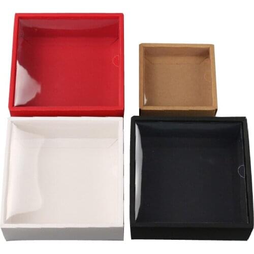 300pcs Kraft Cardboard Box Gift Packaging Box With Lid Paper Box Jewelry Gift Packing Case With Clear PVC Window lin4612