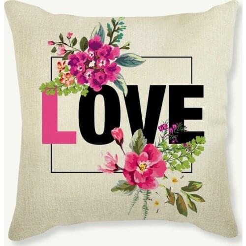 Home Decor Decorative Cushion Cover For Sofa Car Love Spring Flower Throw Pillowcase Linen Cotton Pillow Covers 45x45cm