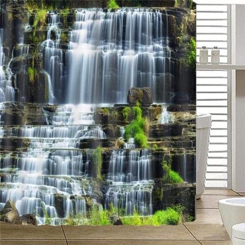 Shower Curtain waterfall 100% Polyester Fabric, Unique Waterproof And Mildew Proof Technology With 12 Hooks 180x180cm