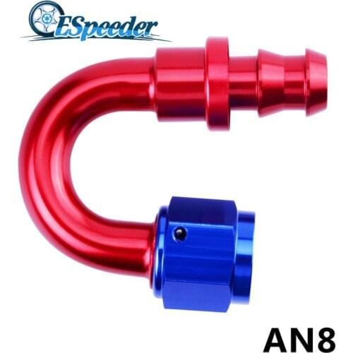 ESPEEDER AN8 Push-on Fittings Elbow Hose End Socketless Anoized Aluminum Fitting Fuel Line Adapter Push Lock 180 Degree Fittings