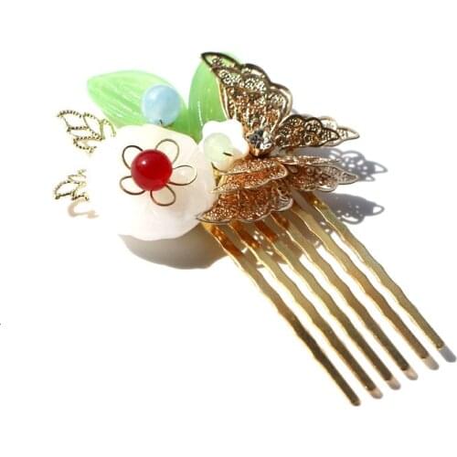Ethnic Bridal Butterfly Hair Comb Vintage Green Leaf Hair Pins Wedding Hair Accessories Girls Headpiece Jewelry Birthday Gifts