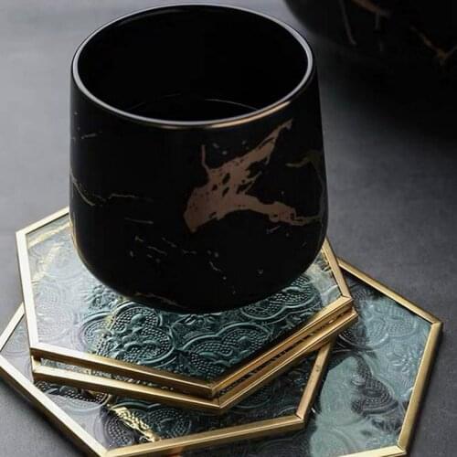 European Dining Insulation Pad Retro Window Grille Glass Coaster Embossed Pattern Hexagonal Glass Coaster Dining Insulation Pad