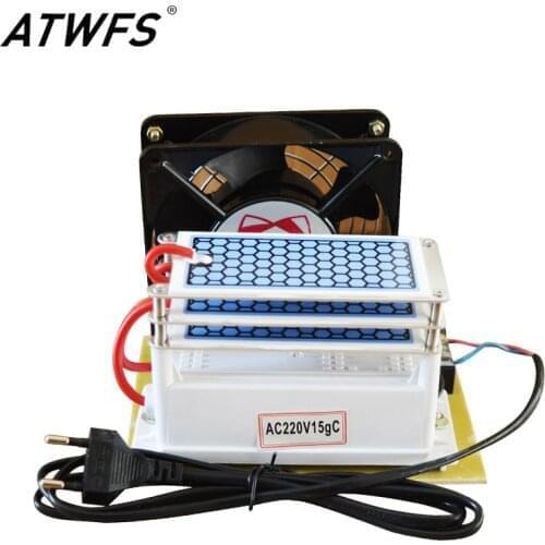 ATWFS 220V 15g Ozone Generator home Air Ozonizer Machine Deodorizer Ozonator Sterilize Fan Cooling