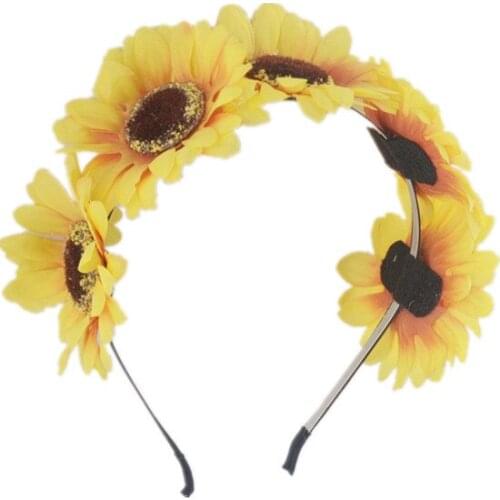 Simulation Sunflower Hairband Flower Crown Bohemia Hawaiian Beach Holiday Head Bands Hair Accessories for Party Travel Headband