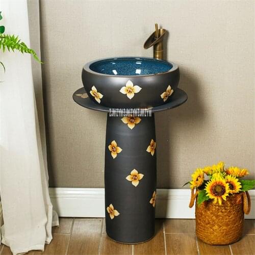 Household Pedestal Sink Integrated Ceramic Basin hotel Vertical Floor Column Wash Basin With Pedestal Club Integral Floor Basin