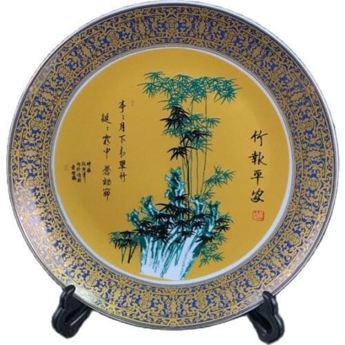 Jingdezhen Ceramic Decoration pastel bamboo pattern gold plate decoration