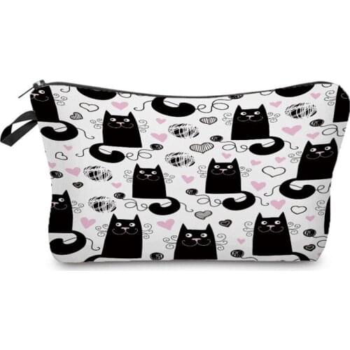 Cartoon Beard Cats Printed Cosmetic Bags Case Women Travel Portable Large Capacity Makeup Bags Fashion Phone Bag Coin Purse