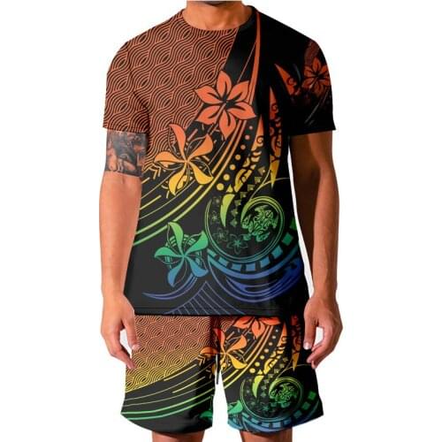 Summer Fashion Tahiti Polynesia Men Sets Streetwear Printed Lapel Short Sleeve Shirt Beach Shorts Hawaiian Men Suits 2 Pieces