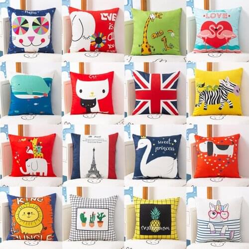 Lovely Cartoon Animals Print Cushion Covers Creative Kids Room Decorative Pillows Case Sofa Couch Throw Pillows Home Decoration