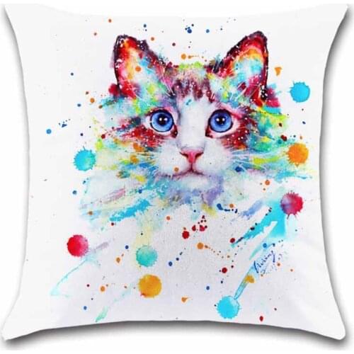 Cute cat pet watercolor printing white Cushion Cover Decoration Home sofa chair seat kids bedroom gift friend present pillowcase