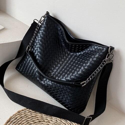 Fashion Luxury Faux Leather Women Handmade Woven Hobo Handbags Female Daily Vegan Leather Shoulder Messenger Bag Casual Tote