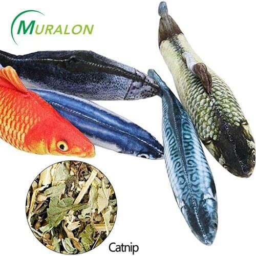 Pet Soft Plush 3D Fish Shape Toy Cats Chew Playing Toy with Catnip Cats Interactive Stuffed Pillow Doll Simulation Fish for Pet