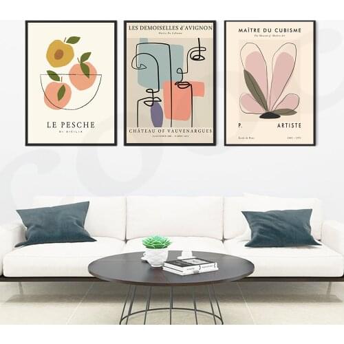 Fruit Print Le Pesche Painting on Canvas Abstract Line Face Wall Poster Print Scandinavian Decor Image Home Art Decor
