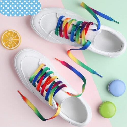 Low price1piece Rainbow Multi-Colors shoelace Flat Sports Shoe Laces Strings Strap for Sneakers Unisex rainbow shoelace 110cm