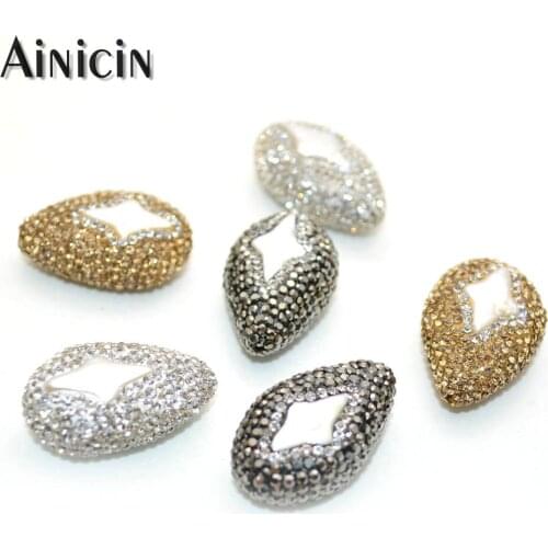 New Design Gold Black White Rhinestone Crystal Paved Water Drop Star Shape DIY Jewelry Making Loose Beads 10pcs