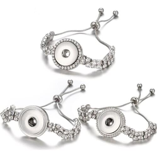New Fashion Crystal Beauty Adjustable Chain snap bracelets 3 styles Fit 18mm snap buttons snap jewelry wholesale SG0236